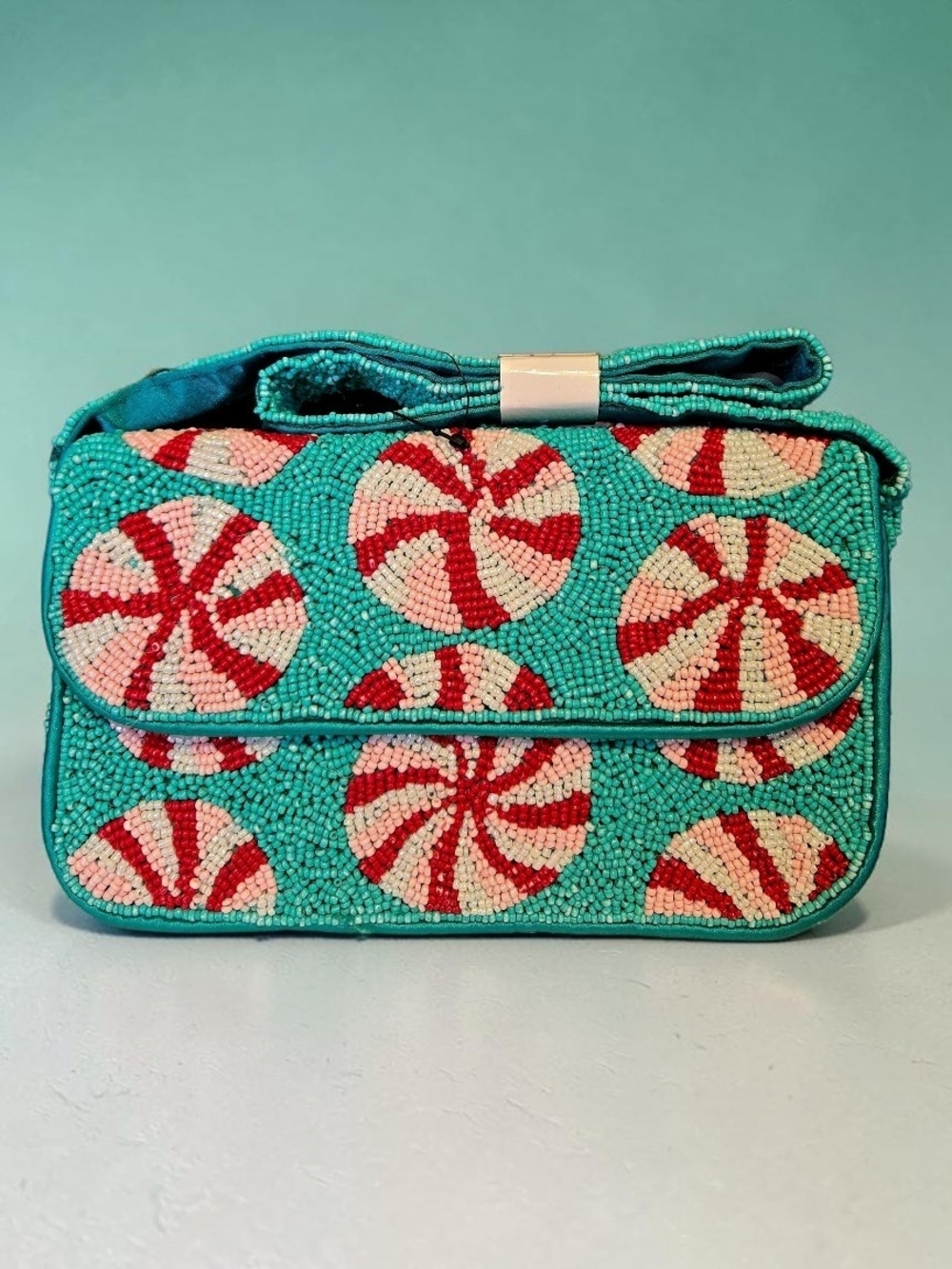 NEW Rachel Zoe Designer Peppermint Theme Beaded Shoulder & Mini Bag Set In Box - Picture 2 of 7